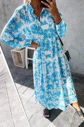 Vestido largo floral de manga larga con cuello en V